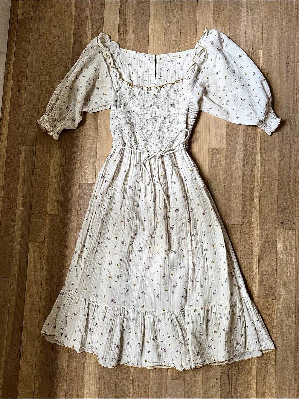 Fin & Vince Encore Floral Smock Dress Floral Maxi Dress Organic Cotton Medium
